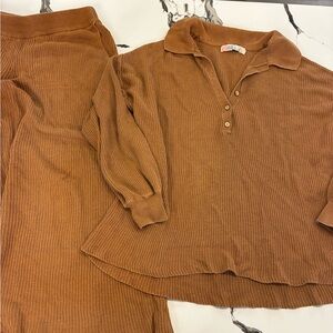 Free People Brown Ribbed Sweater Set